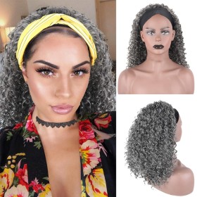 14" Gray African Curly Synthetic Headband Wigs HW943