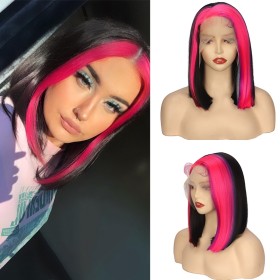 Mixed Colors Short Straight  Lace Front Synthetic Wig LF092