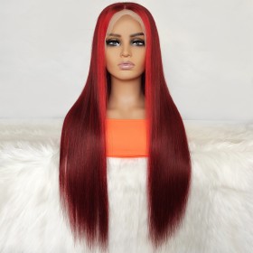 20" Wine Red Mixed Red Straight Lace Front Remy Natural Hair Wig NH305