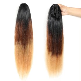 Black Brown Ombre Straight Human Hair Claw Clip Ponytail PW1016