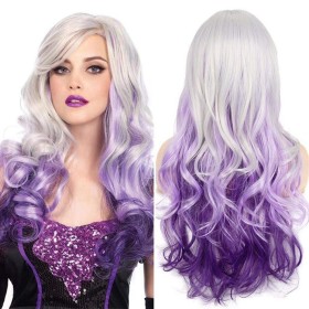 Purple With Blonde Gradient Wavy Synthetic Hair Wig RW003