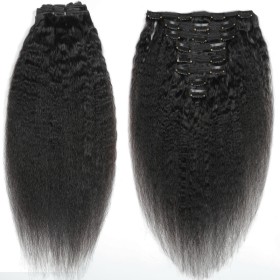 Kinky Straight Human Hair Clip In Hair Extensions PW1057