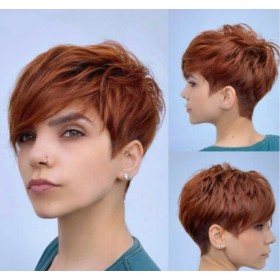 Brown Orange Short Straight Synthetic Pixie Wigs RW1125