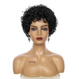 Natural Black Short Curly Synthetic Hair Wigs RW1183