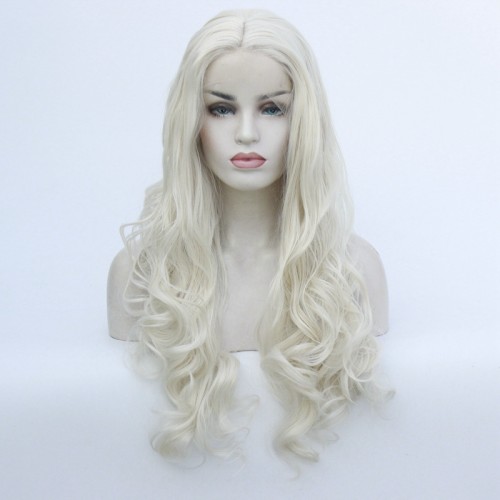 Platinum Blonde Body Wavy Lace Front Synthetic Wigs LF528