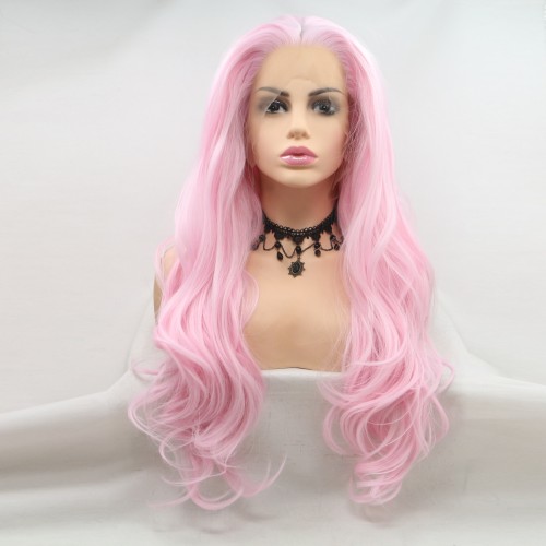Fluorescent Pink Body Wavy Lace Front Synthetic Wigs LF677