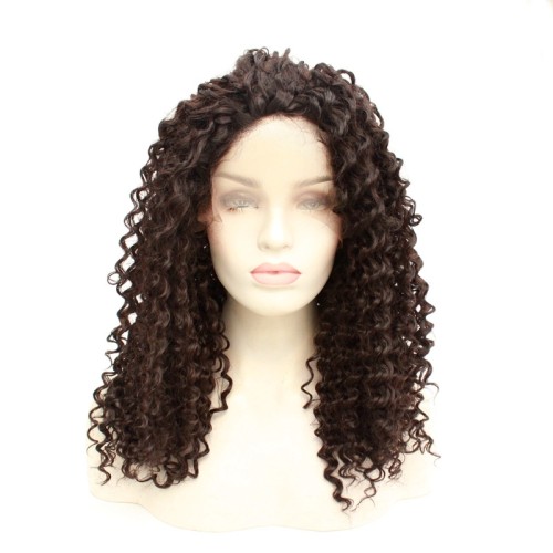 Dark Brown Deep Curly Lace Front Synthetic Wigs LF569