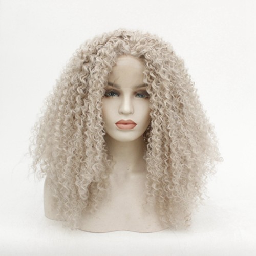 Warm Grey Kinky Curly Lace Front Synthetic Wigs LF567