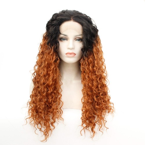 Dark Brown Orange Ombre Lace Front Synthetic Wigs LF566