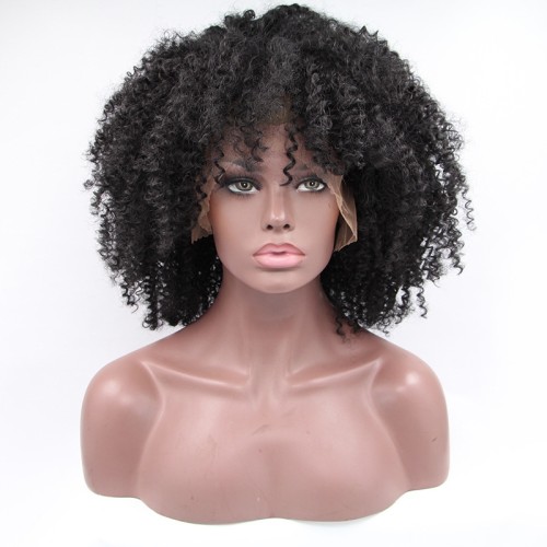 16" Black African Short Curly Lace Front Synthetic Afro Wigs LF719