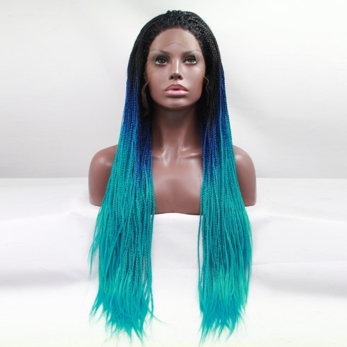 Ice Blue Ombre Hand Braid Lace Front Braided Wigs BW614
