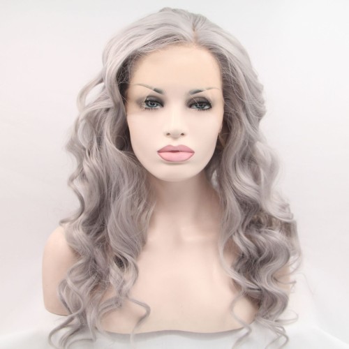  Two Tone Grey Body Wavy Lace Front Synthetic Wigs LF676