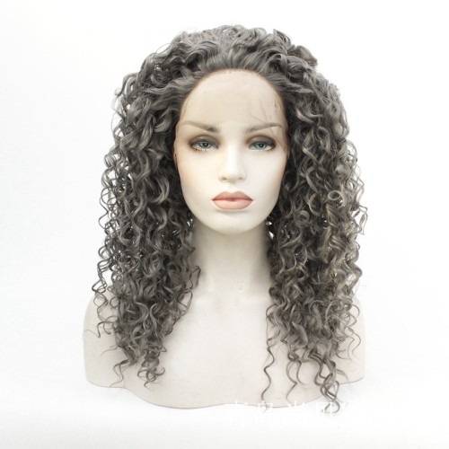 Grey Curly Lace Front Synthetic Wigs LF563