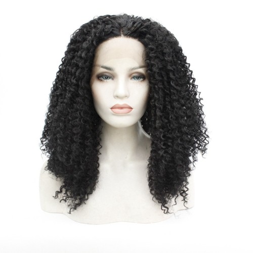 Kinky Curly Black Lace Front Synthetic Wigs LF562