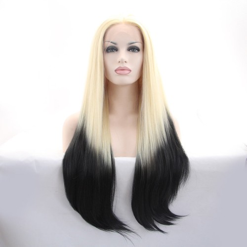 Blonde Black Ombre Straight Lace Front Synthetic Wigs LF630