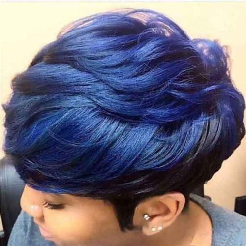 Blue With Dart Roots Short Synthetic Pixie Wigs RW1152