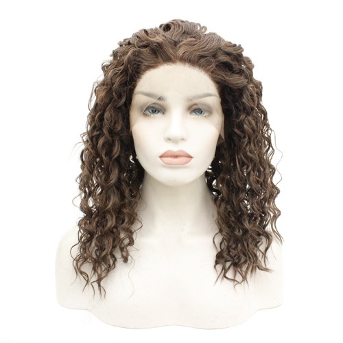 Two Tone Dark Brown Curly Lace Front Synthetic Wigs LF560
