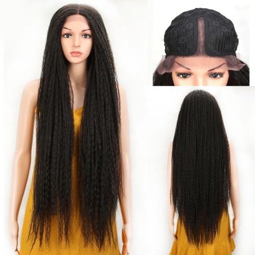 Black Super Long Corn Curly  Lace Front Synthetic Wig LF258