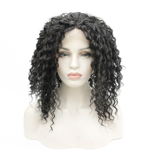  Black Short Kinky Curly Lace Front Synthetic Wigs LF561