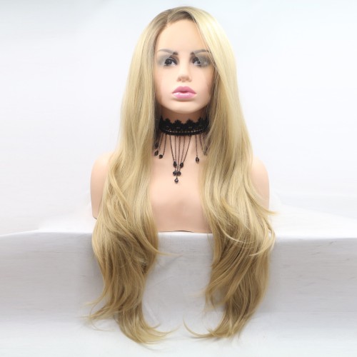 Two Tone Light Brown Wavy Lace Front Synthetic Wigs LF702