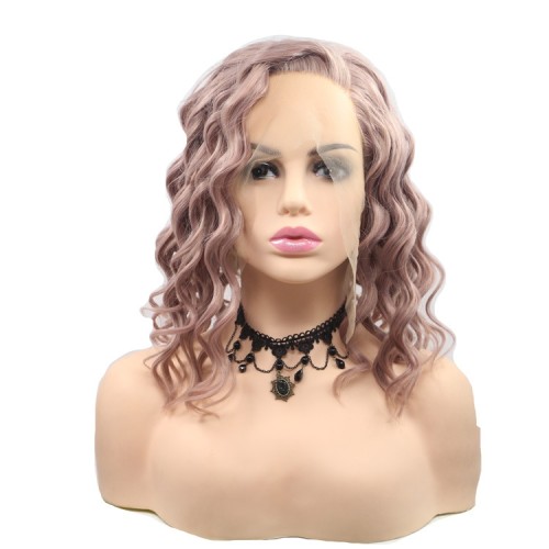 Two Tone Dark Pink Deep Wavy Bob Lace Front Synthetic Wigs LF644
