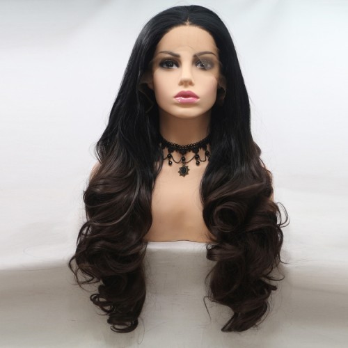 Black Dark Brown Ombre Body Wavy Lace Front Synthetic Wigs LF693