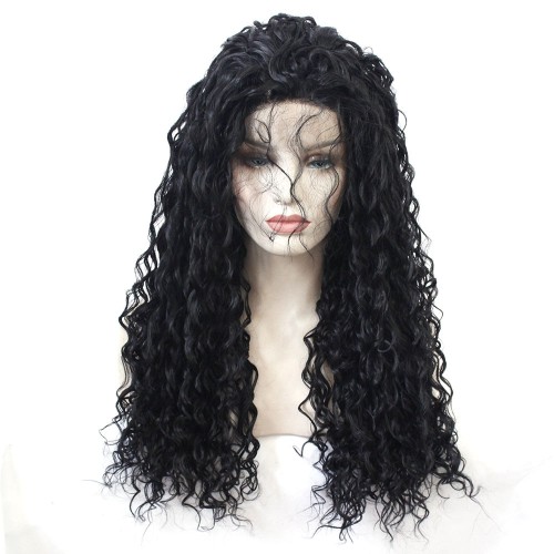 Classical Black Curly Lace Front Synthetic Wigs LF572