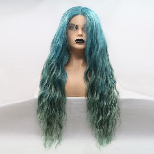 Lake Green Ombre Loose Curly Lace Front Synthetic Wigs LF690