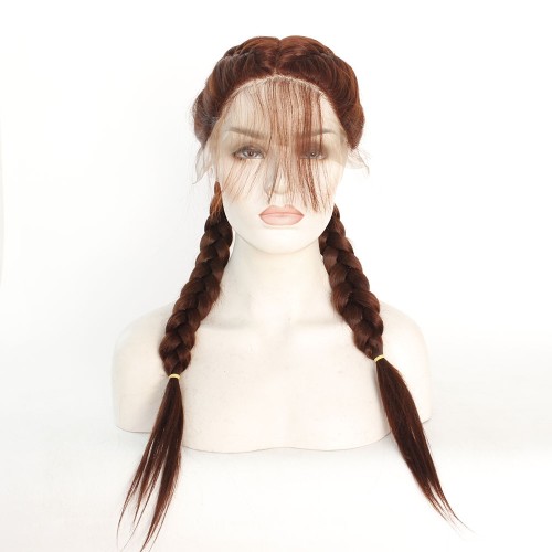 Chocolate Brown Two Big Braids Lace Front Synthetic Braided Wig BW388
