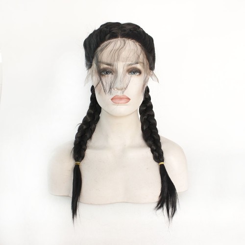 Black Two Big Braids Lace Front Synthetic Braided Wig BW387