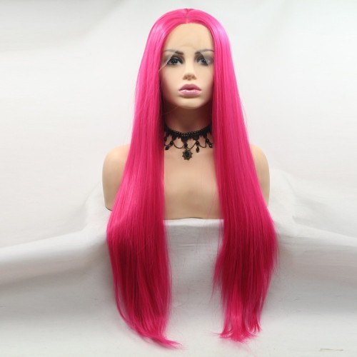 Rose Pink Straight Lace Front Synthetic Wigs LF621