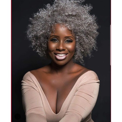 Silvery Grey African Short Curly Synthetic Afro Wigs RW1108