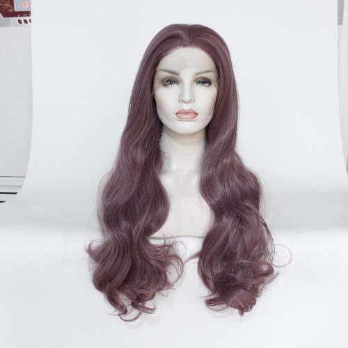 Dark Lilac Purple Body Wavy Lace Front Synthetic Wig LF519