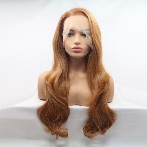 Two Tone Bright Brown Wavy Full Lace Front Synthetic Wigs LF696