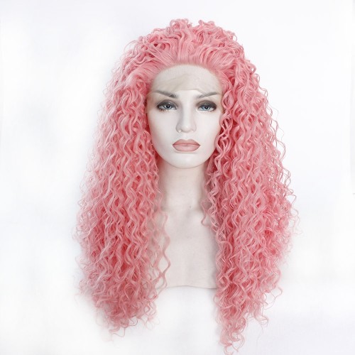 Pale Pink Kinky Curly Lace Front Synthetic Wigs LF552