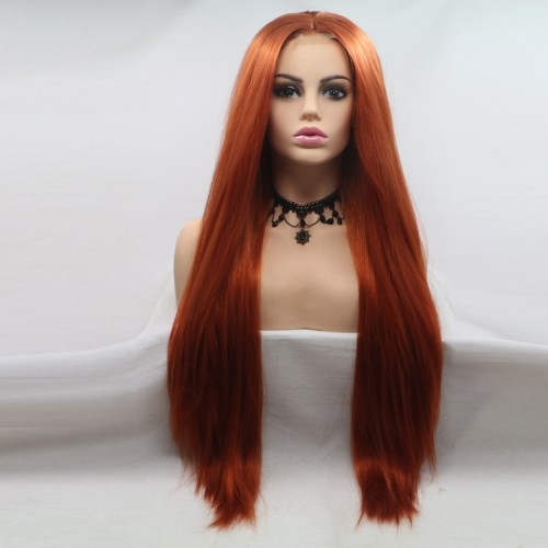 Copper Red Long Yaki Straight Synthetic Wigs RW730