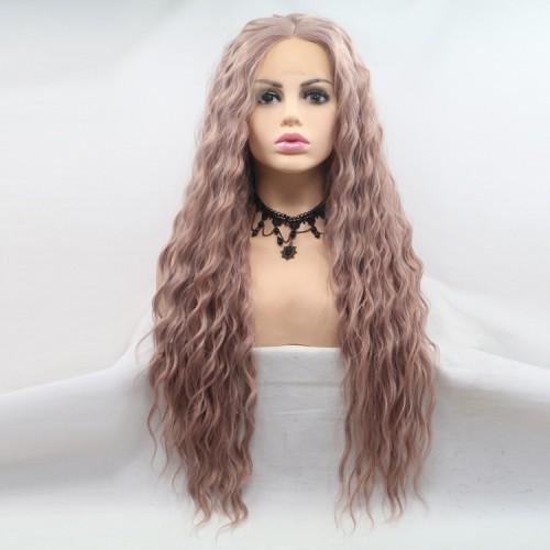 Two Tone Dark Pink Loose Curly Lace Front Synthetic Wigs LF718