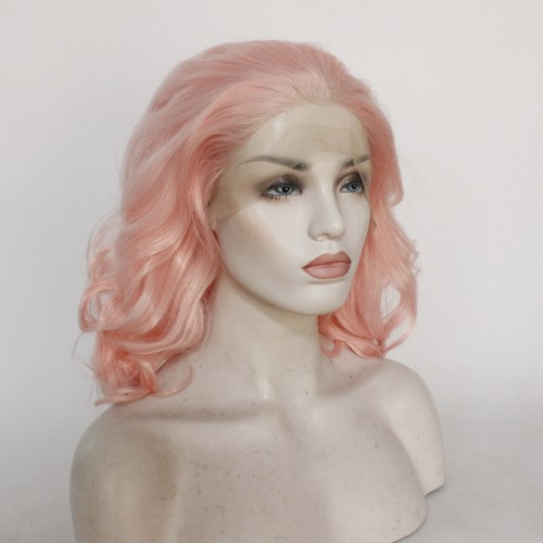 Two Tone Pink Short Wavy Lace Front Synthetic Wig LF512