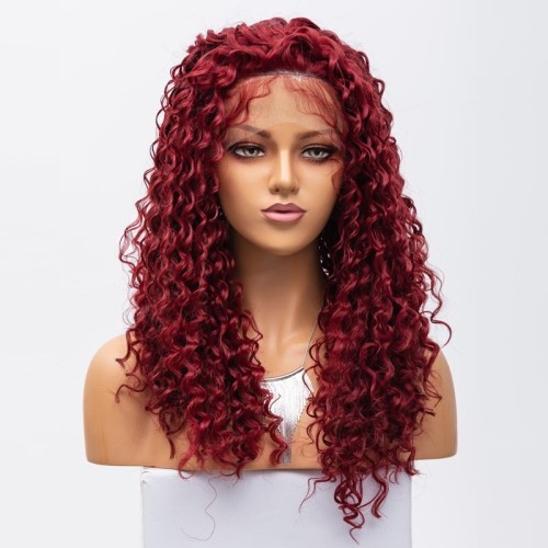 Dark Red Curly Lace Front Synthetic Wigs LF549