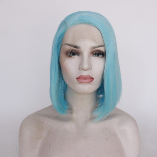 Sky Blue Straight Bob Lace Front Synthetic Wig LF454