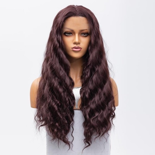 Dark Brown Deep Wavy Lace Front Synthetic Wig LF510