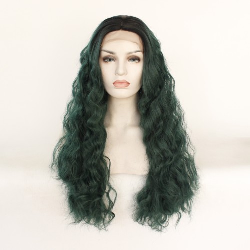 Dark Green Wavy Lace Front Synthetic Wig LF507
