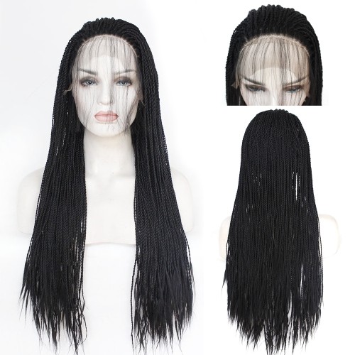 24" Black Double Braid Lace Front Synthetic Braided Wig BW381