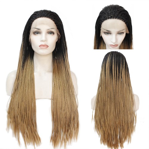 24" Fashion Black Brown Ombre Lace Front Synthetic Braided Wig BW384