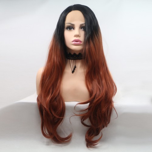 Black Brown Ombre Wavy Lace Front Synthetic Wigs LF687