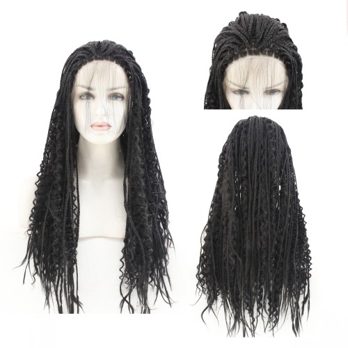 Fashion Black Pigtail Lace Front Synthetic Braided Wig BW374