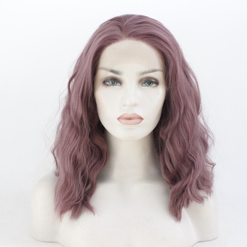 Two Tone Purple Short Wavy Lace Front Synthetic Wig LF496