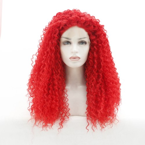 Fashion Red Kinky Curly Lace Front Synthetic Wigs LF544