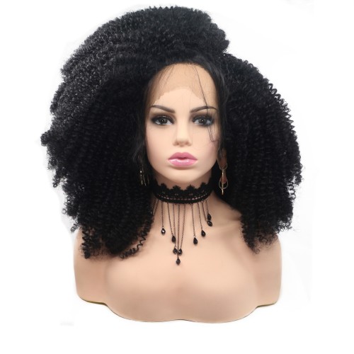 Black African Curly Lace Front Synthetic Afro Wigs LF714