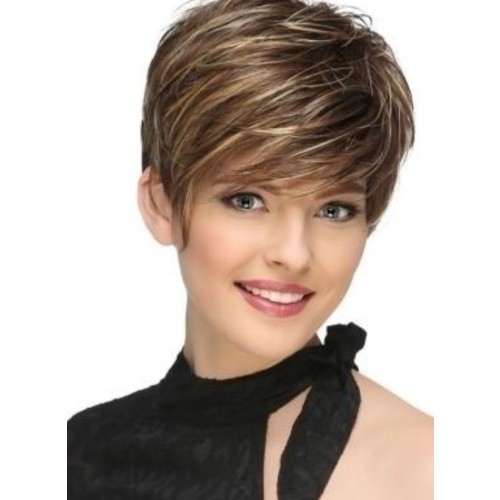Ash Brown Short Fluffy Straight Synthetic Pixie Wigs RW1120